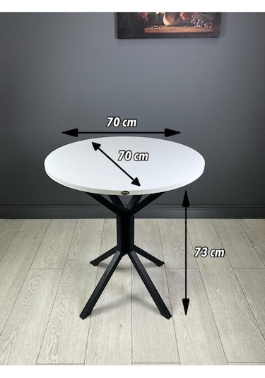 Nisa Beyaz Yuvarlak Mutfak Masası Yemek Masası Balkon Masası Metal Siyah Ayak 70 Cm