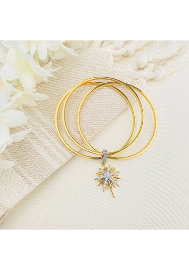 Çelik Ajda Bilezik Charmlı Ajda Bilezik Zirkon Taşlı Kutup Yıldızı Gold Gümüş Gold