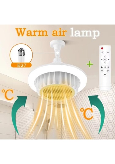 Istıcılı, Kumandalı, 3 Işık Modlu Led Ampul Isıtıcı Led Avize Ortam Isıtan 36 Watt 3900 Lümen Ampul