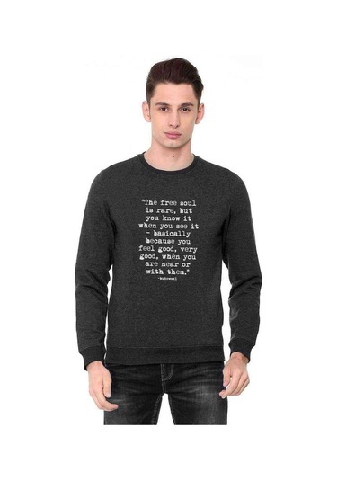 Charles Bukowski The Free Soul Is Baskılı Füme Erkek Sweatshirt