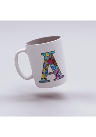 A Harfi Bardak 330 Ml İsme/harfe Özel Hediye, Renkli Harf Tasarım Beyaz