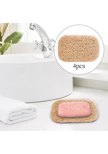 Suntek Pvc Sabun Koruyucu Kendinden Boşaltma Aksesuarı Kaymaz Sabunluk 4 Adet Bej