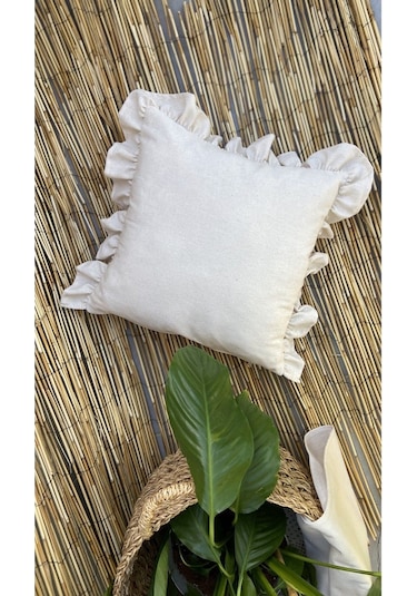 Keten Bohem Fırfırlı Vintage Kare Kırlent Kılıfı