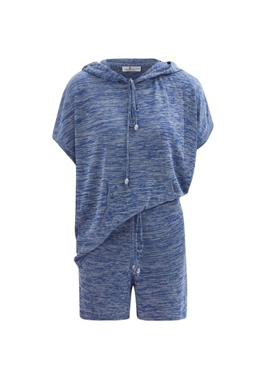 Peraluna Kaıra Blouse & Shorts Kapüşonlu Yazlık Kadın Triko Şort İndigo