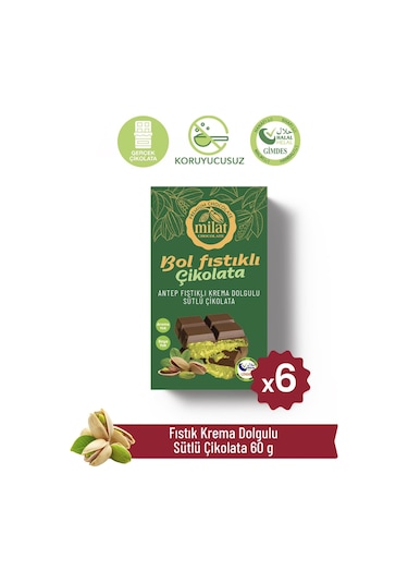 Milat Sütlü Fıstık Dolgulu Çikolata 6 60 G