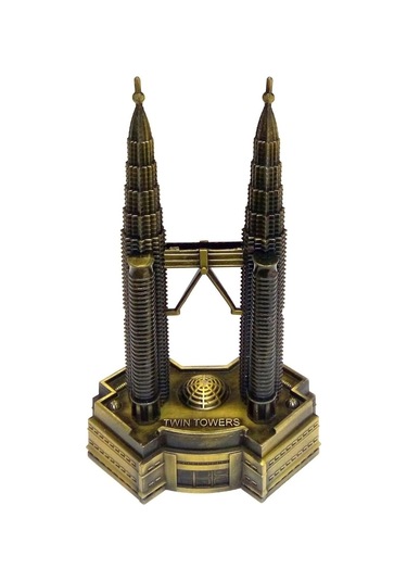 Vintage Metal Malezya Twin Towers Biblo Antik Bronz 18 Cm