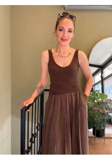 Ali Butik Kahverengi Korseli Polyamid Atlet Kahve