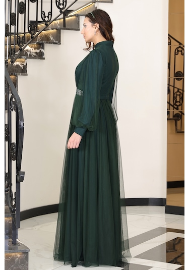 Alia Şık Taş Detaylı Büyük Beden Tesettür Abiye - Alya İndigo