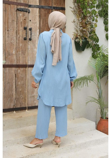 Büzgü Detaylı Tesettür Bebe Mavisi Takım Bebemavisi Bebek Mavisi