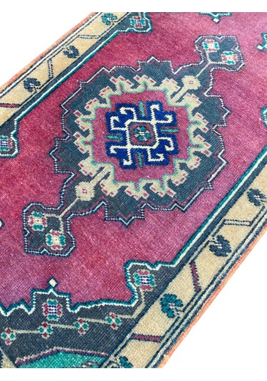 El Dokuma Taşpınar Halısı Yastık 51x84 Mor Yeşil Vintage Halı Mor