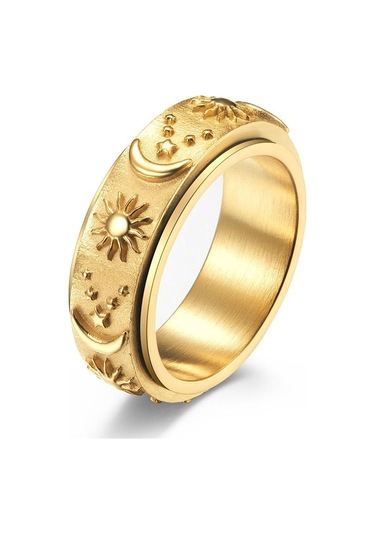 Altın Erkekler Dönebilen Yıldız Ay Güneş Kadın Yüzükleri Moda Çift Yüzük Dekompresyon Takı Hediye Erkek Kız Yüzük 13 Altın