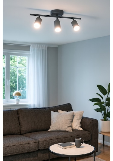 Spoti 3'lü Antrasit Renk Beyaz Işık Modern Tasarım Salon - Mutfak - Banyo Spot Ledli Sıralı Avize Antrasit