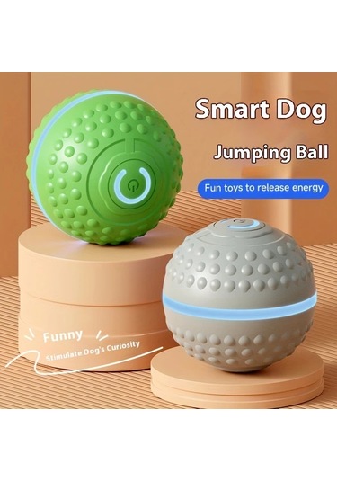 Turcoshop11 Gri 1 Otomatik Zıplayan Köpek Oyuncağı Usb Şarjlı Akıllı İnteraktif Top Küçük Orta Büyük Köpekler İçin