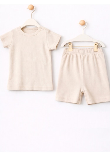 For My Baby Basic Bebek Şortlu Takım Bej