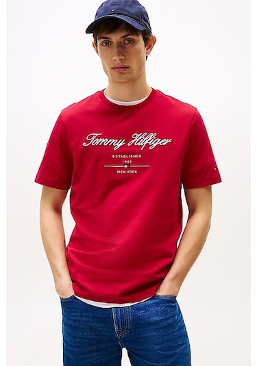 Tommy Hilfiger Erkek Script Logo T-shirt - Kırmızı Medium Red Tommy Hilfiger Erkek Script Logo T-shirt - Kırmızı Medium Red