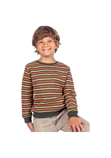 Erkek Çocuk Recycle Pamuk Çizgili Sweatshirt 001 Çok Renkli