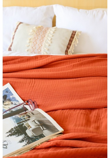 Vivamaison Çift Kişilik 4 Kat Müslin Pike Yatak Örtüsü Kiremit