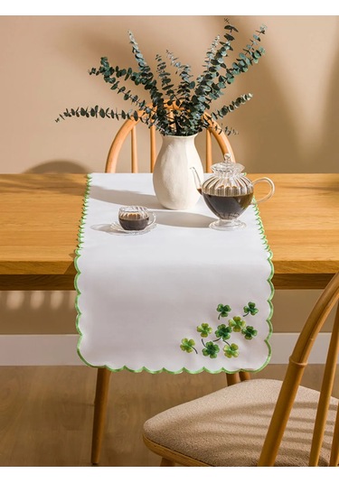 Karışık Yaprak Nakışlı Runner 45x150 Cm
