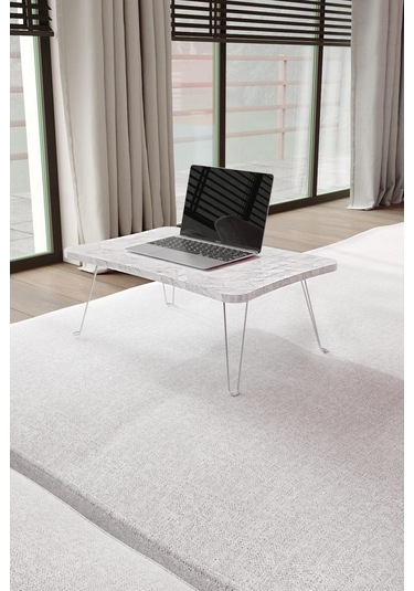 Taşınabilir Katlanır Yatak Koltuk Üstü Hasta Servis Bilgisayar Çalışma Sehpası Beyaz Mermer