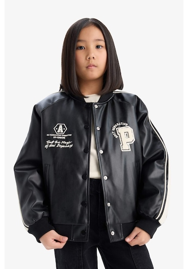 DeFacto Kız Çocuk Su İtici Kolej Yaka Bomber Mont D6924A825SPBK27 Siyah