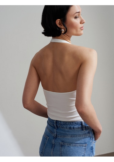 Dilvin 21052 Halter Yaka Top-ekru Ekru