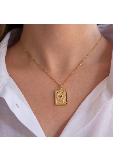 Çelik Kolye, Altın Kaplama Tarot Kadın Kolye K-118 Altın
