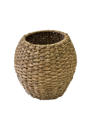 Dekoratif Oval Bombeli Büyük Hasır Sepet Saksılık 30x43cm