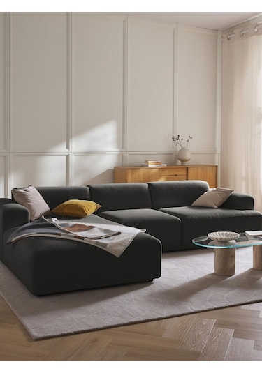 Massimo 3 Modül Sol Köşe Koltuk Takımı Koyu Antrasit Keten Kumaş Sol Koyu Antrasit