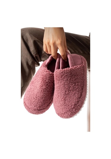 Kadın Lastikli Kaymaz Taban Peluş Havlu Kumaş Ev Ayakkabısı Panduf Pembe-pembe Pembe