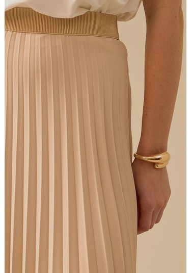 Seçil Kadın Elastik Bel Pliseli Etek 1011 Bej Bej