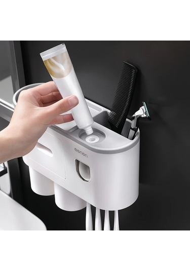 Fastbuy Challenger Siyah 3 Bardak Duvara Monte Diş Fırçası Tutucu Seti Açmaya Gerek Yok Yer Tasarruflu Siyah