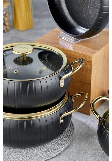 Cooker 7 Parça Granit Tencere Tava Seti Siyah