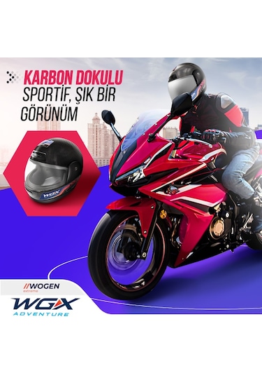 Wogen Fullface Motosiklet Kaskı Karbon Siyah