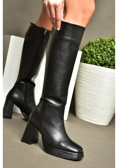 Fox Shoes R282230109 Siyah Platform Kalın Topuklu Kadın Çizme Siyah