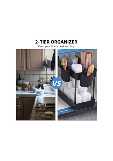 Reedark 2 Katlı Lavabo Altı Organizatör - 2 Bardaklık İle Dayanıklı Mutfak & Banyo Düzenleyici Siyah
