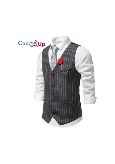 Cosy Up Erkek 4 Düğme Resmi Yün Karışımı Tüvit Pin Şerit Yelek Koyu Gri