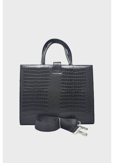 Kanuga Ysmn0831 Siyah Kroko Unisex Evrak Çantası Siyah Kroko Siyah