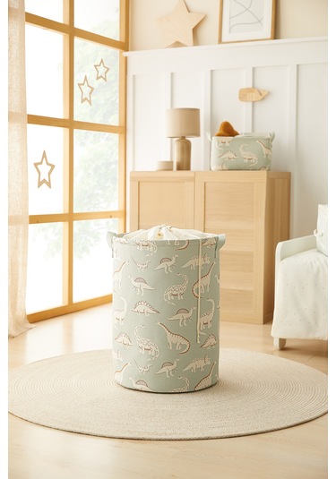 Ocean Home Textile Çocuk Odası Ağzı Büzgülü Dinozor Oyuncak Sepeti 36 x 48 cm