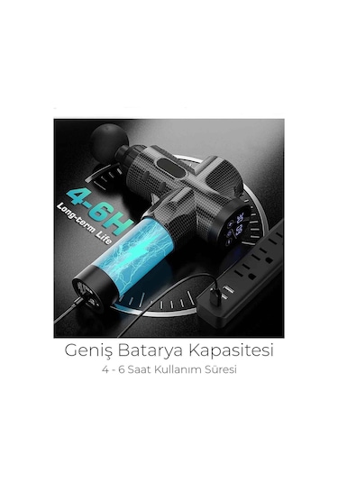Profesyonel 6 Başlıklı Şarjlı Sporcu Masaj Tabancası 30 Hız Kademeli + Çantalı Gri