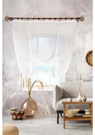 Potlu Keten Tül Perde Ekru Krem