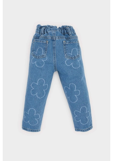DeFacto Kız Bebek Paperbag Çiçekli Jean Pantolon E7830A525SPBE394 Mavi