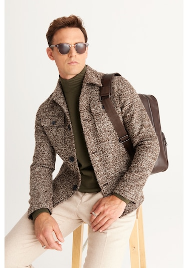 Erkek Bej Hakı 2'li Paket Standart Fit Normal Kesim Yarım Balıkçı Yaka Basic Triko Kazak Bej Hakı