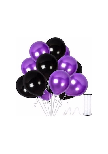 25 Adet Siyah, 25 Adet Mor Balon Çok Renkli