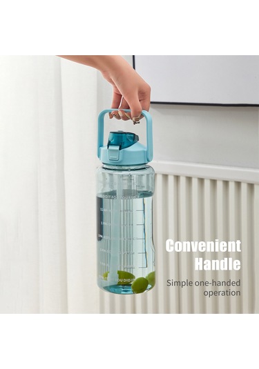 İşaretleyici Ve Pipetli 2l Su Şişesi, Kulplu Büyük Kapasiteli Su Şişesi, Yeniden Kullanılabilir Sızdırmaz Su Kabı, Dağ Yürüyüşü, Seyahat, Açık Sporlar, Spor Salonu Ve Fitness İçin. Yeşil