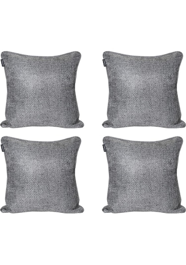 4'lü Hasır Dokulu Fitilli Çift Taraflı Kırlent Kılıfı Koyu Gri-1012