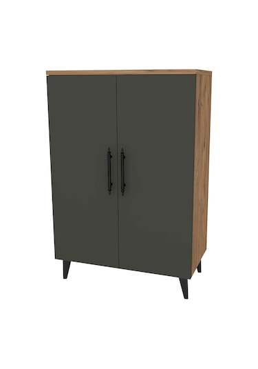 Pegasus 3 Raflı 2 Kapaklı Çok Amaçlı Dolap Mutfak Banyo Balkon Erzak Killer Dolabı Çam-antrasit