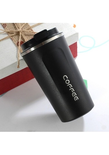 Novahub Çift Paslanmaz Çelik 304 Kahve Kupası Araba Termos Kupası Seyahat Termo Kupası 380ml, Pratik Tasarım Siyah