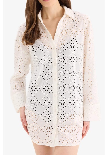 Defacto Regular Fit Pamuklu Brode Plaj Gömleği-fall İn Love C0506ax25smwt16 Beyaz