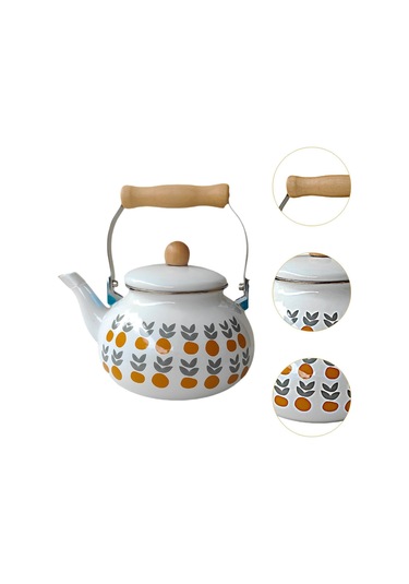 Emaye Çaydanlık Porselen Emayel Tikek 2.5l Sağlam Isıya Dayanıklı Vintage Çiçek Emaye Tenceresi Mutfak Dekoru Evi Altın - Çelik