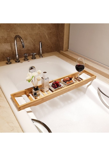 Sones Bambu Kaymaz Küvet Rafı Çok Amaçlı Raf, Renk: Bambu Rengi Diğer